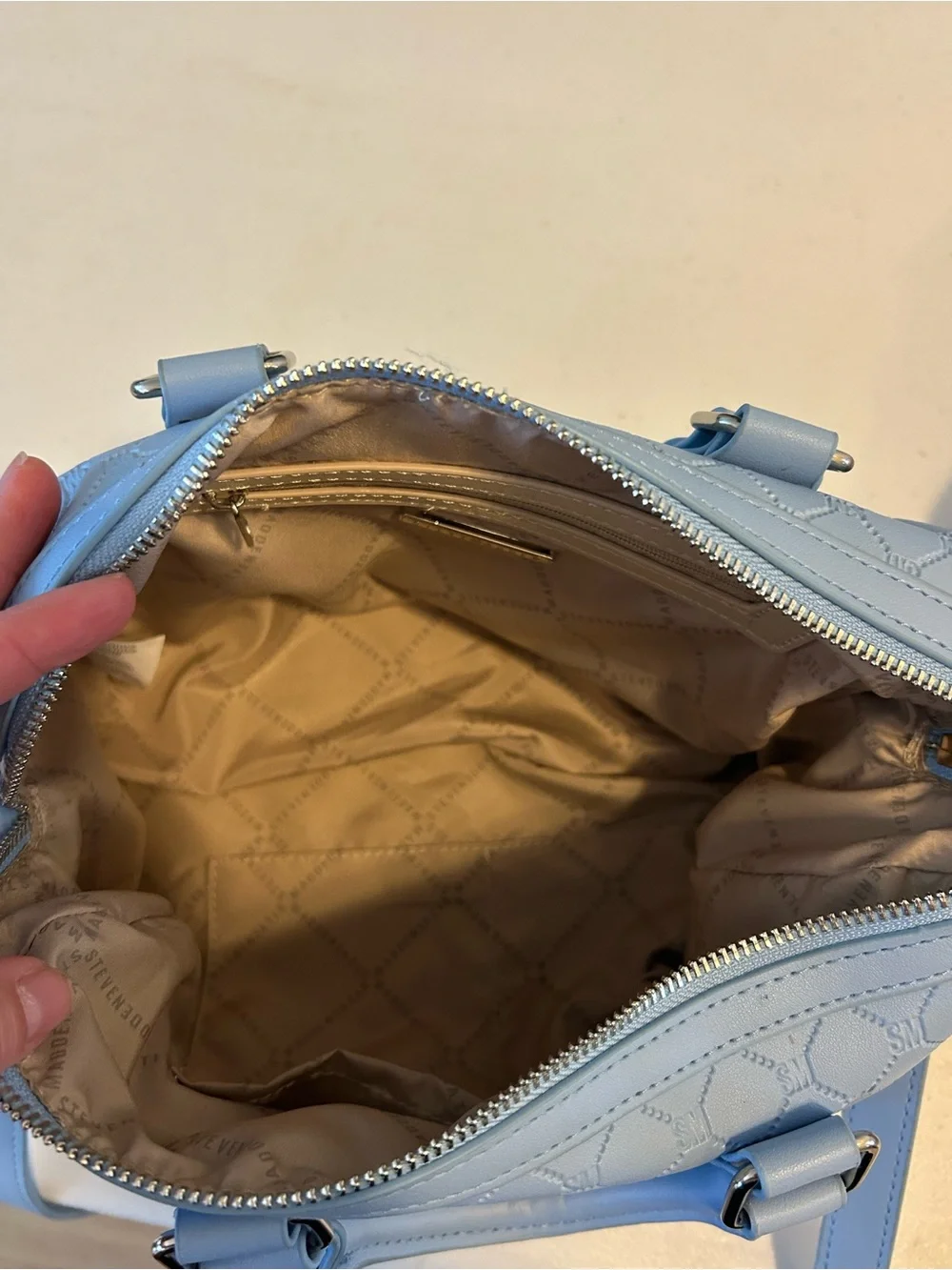 Steve Madden Sky Blue Quilted Crossbody Satchel sooo cute for back to school!!
